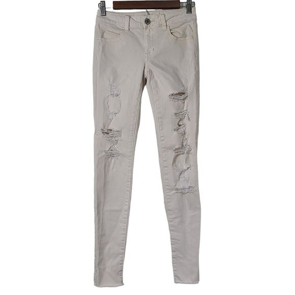 American Eagle Jeans Size 0 Bone Cream Super Stretch Distressed Jeggings - Picture 1 of 9